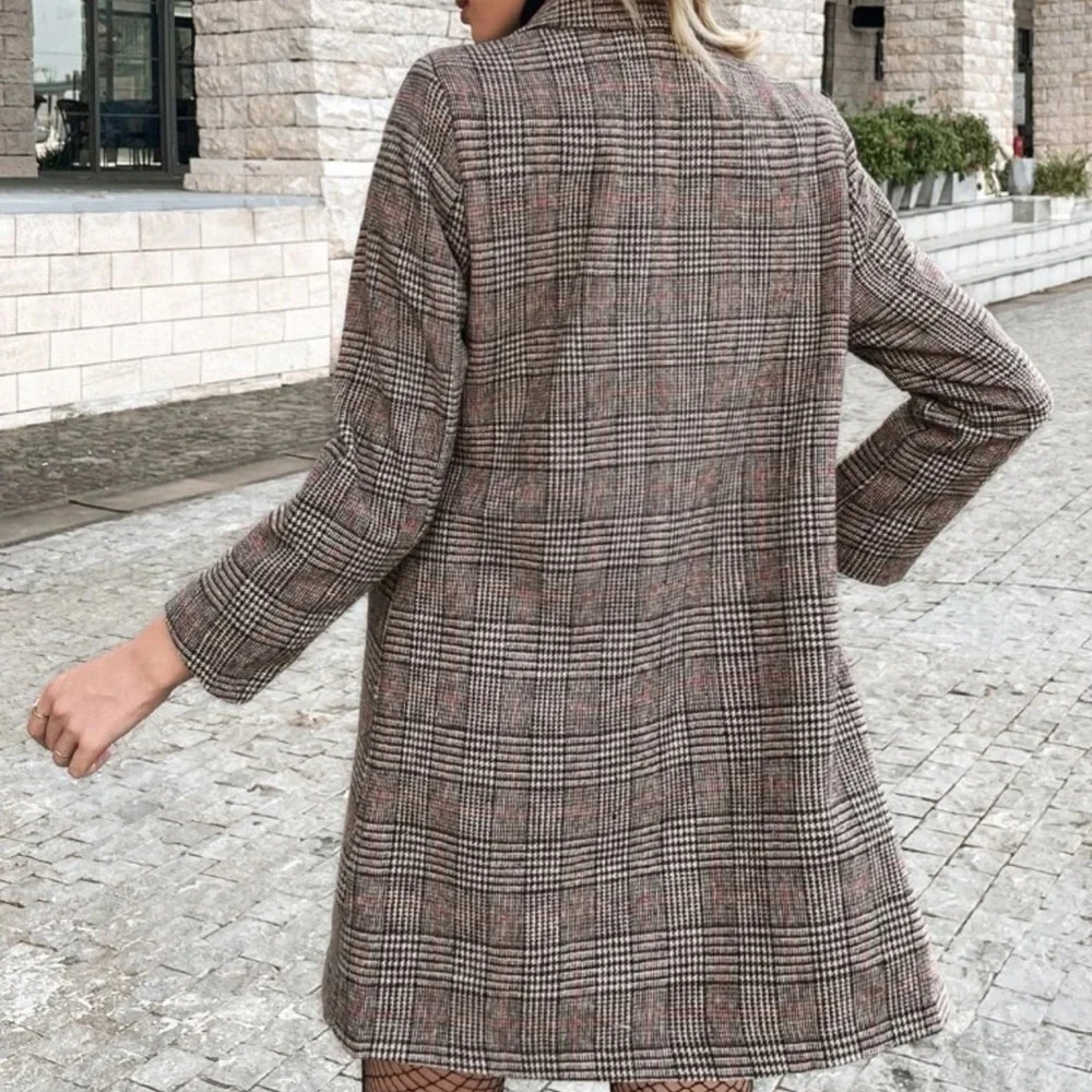 Plaid double breasted pea coat preppy - Picture 3 of 5